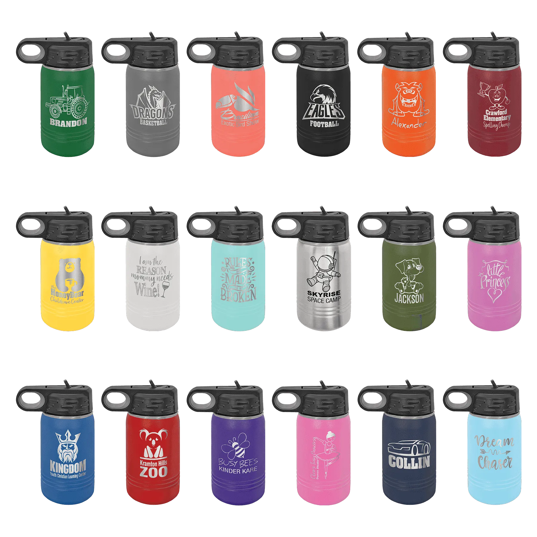 12oz Black Water Bottles