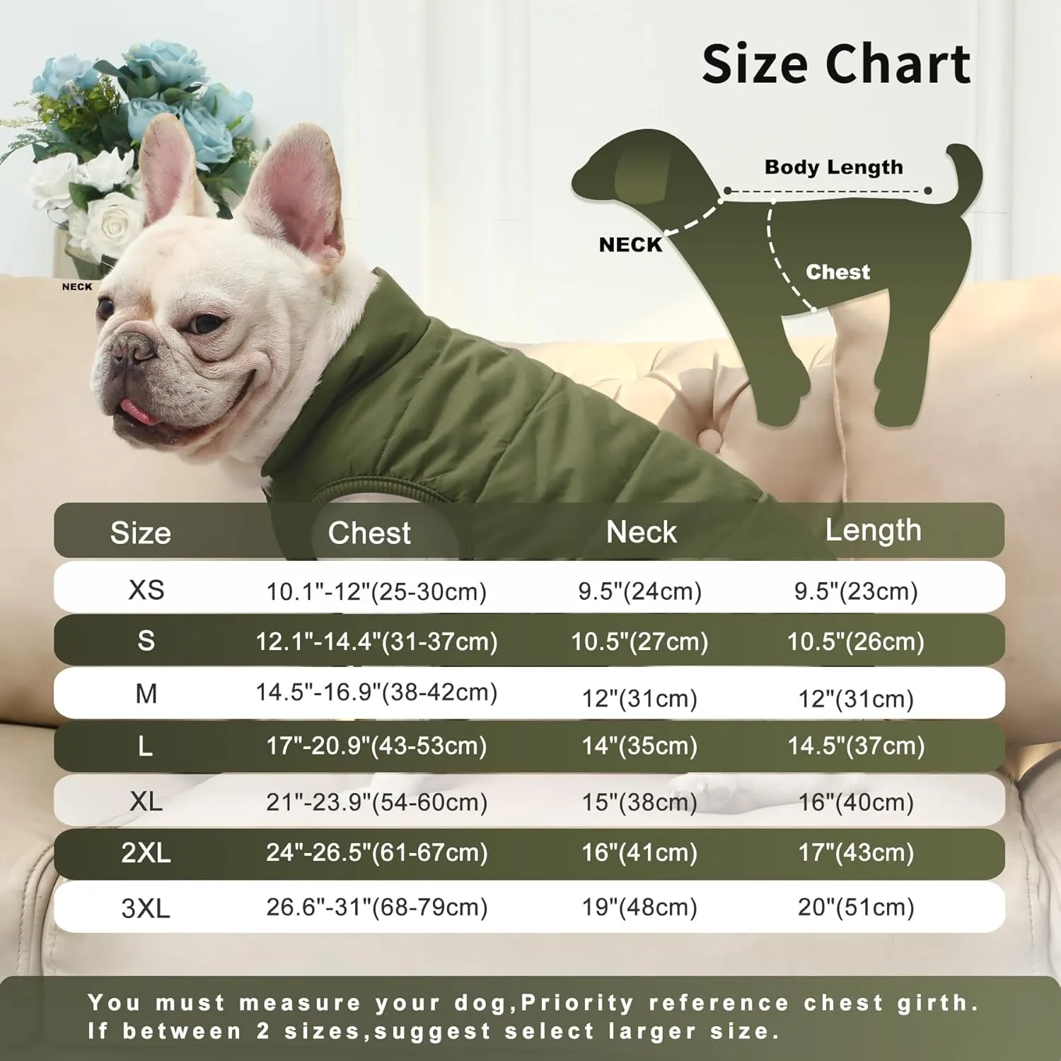 2 Layers Fleece Lined Warm Dog Jacket for Puppy Winter Cold Weather,Soft Windproof Small Dog Coat,Green S