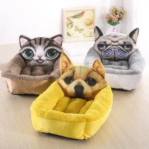 3D Cartoon-Shaped Pet Nest – Cozy Cat & Dog House with Soft Plush Material