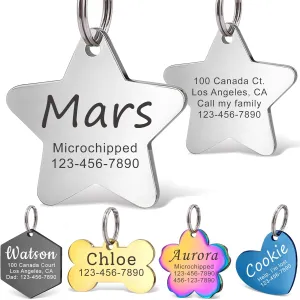 Anavia Personalized Pet ID Tags, Stainless Steel Glossy Laser Engraved Dog Cat Collar Name Tags, Multiple Colors Shapes Sizes (Star, Small)