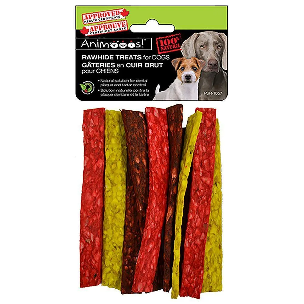 Animooos Dog 10 Rawhide Treats - Pressed Strips 6x0.7in