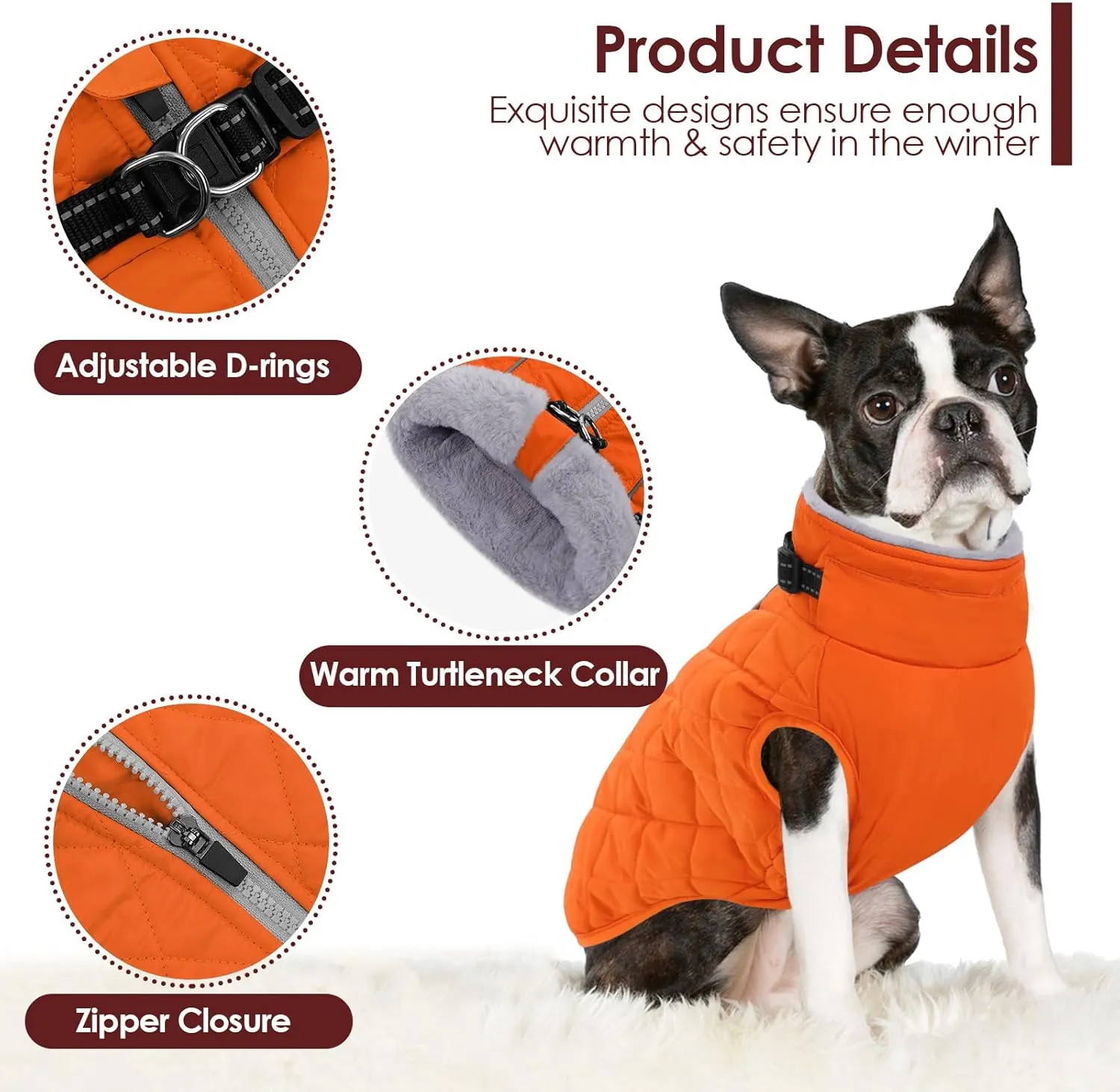 AOFITEE Coat for Medium Dogs, Turtleneck Warm Dog Winter Jacket with Back Zipper, Medium Pet Snowsuit with Reflective Trims, Dog Puffer Jacket for JackRussell, Boston Terrier, French Bulldog