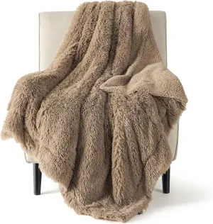 Bedsure Fluffy Brown Throw Blanket Gifts for Women, Men, Soft Fleece Cozy Fuzzy Sherpa Plush Warm Minky Thick Faux Fur Throws for Couch, Bed, Brown Decor House Blanket Gifts for Mom Dad, 50x60