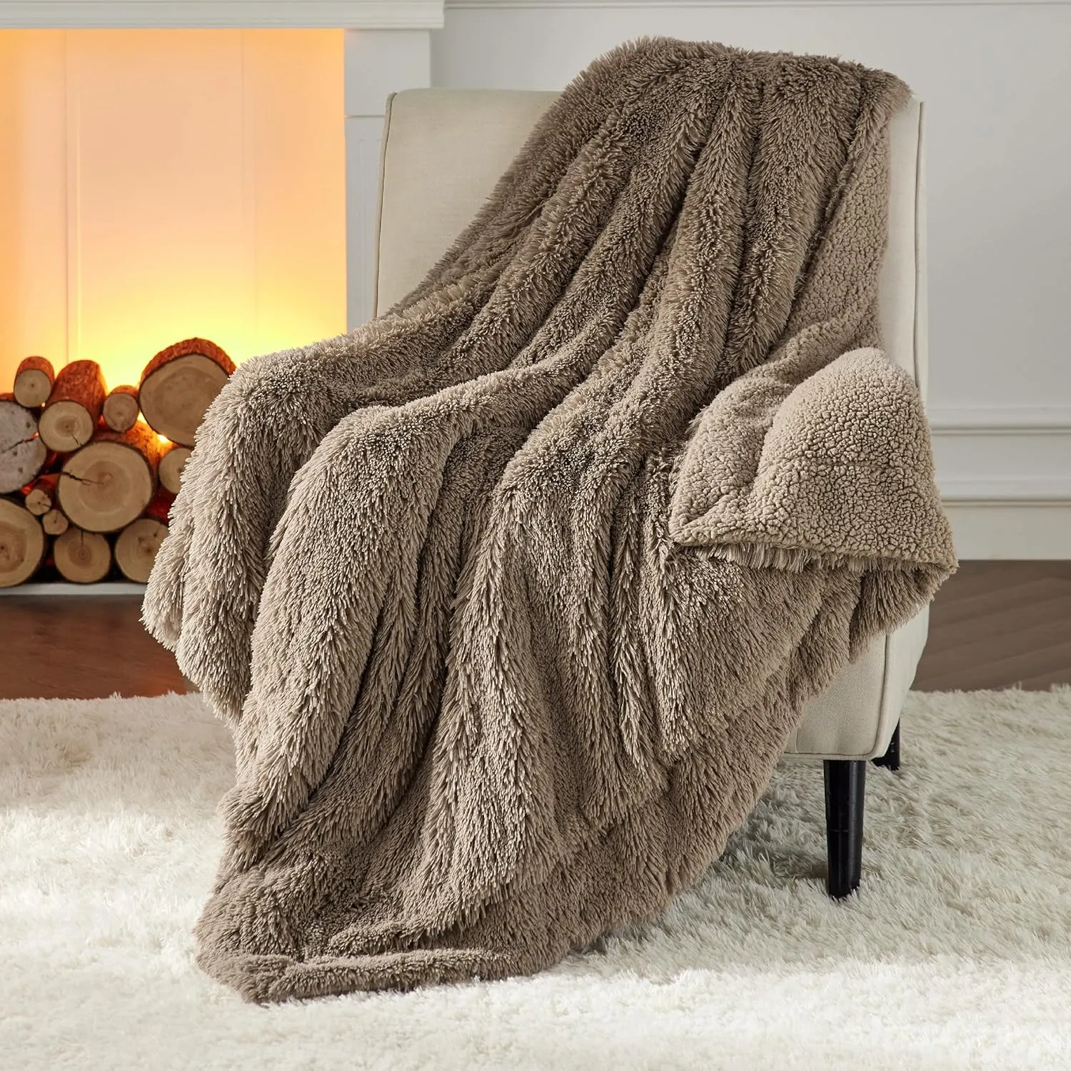 Bedsure Fluffy Brown Throw Blanket Gifts for Women, Men, Soft Fleece Cozy Fuzzy Sherpa Plush Warm Minky Thick Faux Fur Throws for Couch, Bed, Brown Decor House Blanket Gifts for Mom Dad, 50x60