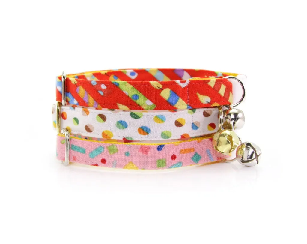 Bow Tie Cat Collar Set - "Birthday Candles" - Red Cat Collar w/Matching Bow Tie (Removable)