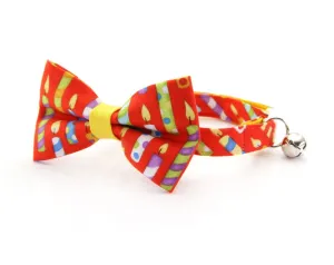 Bow Tie Cat Collar Set - "Birthday Candles" - Red Cat Collar w/Matching Bow Tie (Removable)
