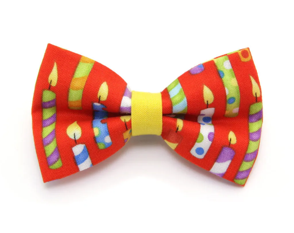 Bow Tie Cat Collar Set - "Birthday Candles" - Red Cat Collar w/Matching Bow Tie (Removable)