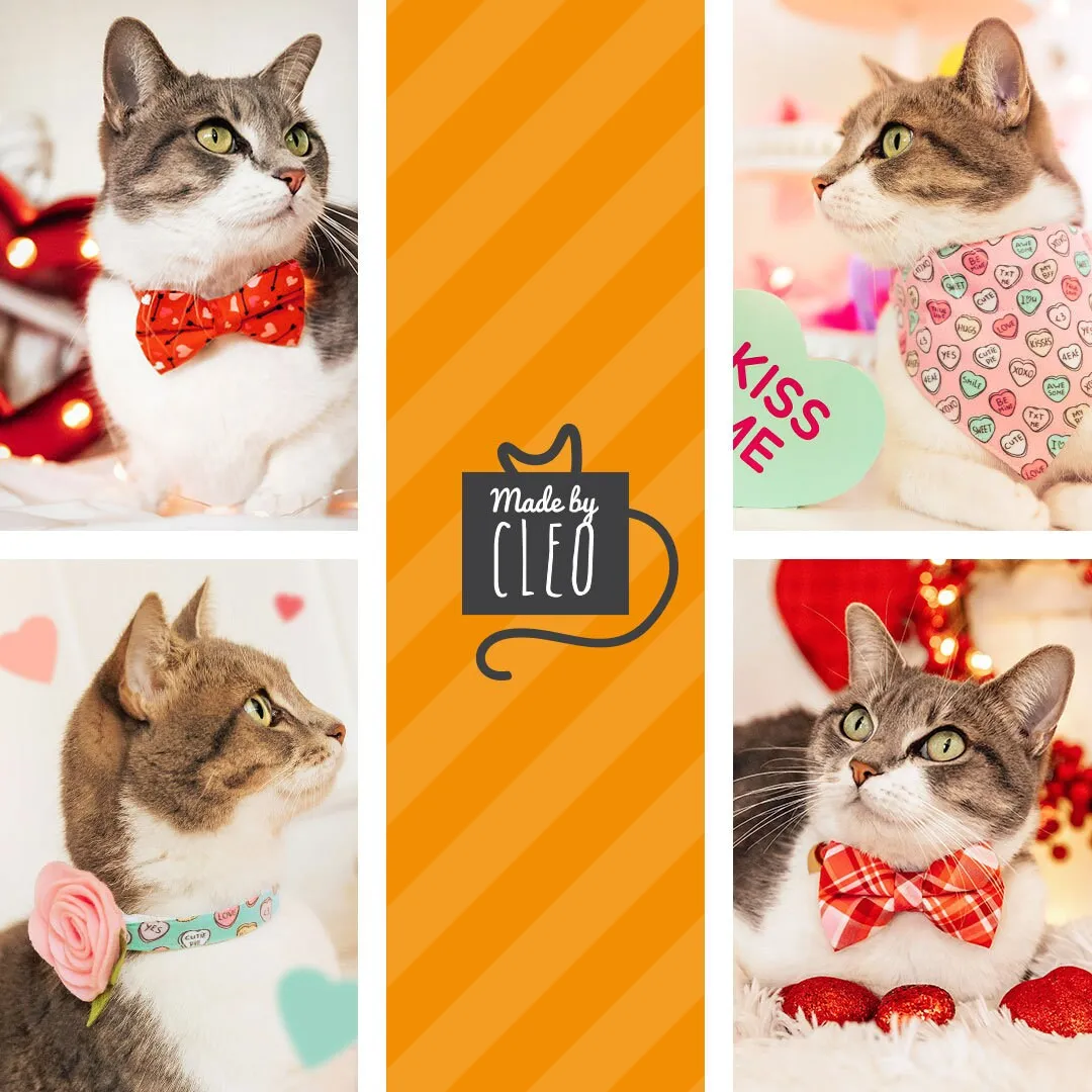 Bow Tie Cat Collar Set - "Conversation Hearts - Mint" - Candy Heart Cat Collar w/ Matching Bowtie / Valentine's Day / Cat, Kitten, Small Dog Sizes