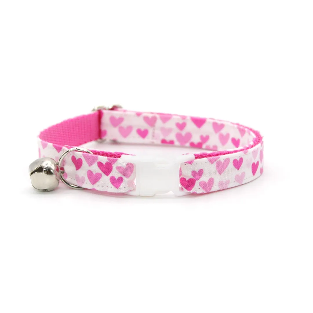 Bow Tie Cat Collar Set - "Darling" - Fuchsia Pink Heart Cat Collar w/ Matching Bowtie / Valentine's Day / Cat, Kitten, Small Dog Sizes