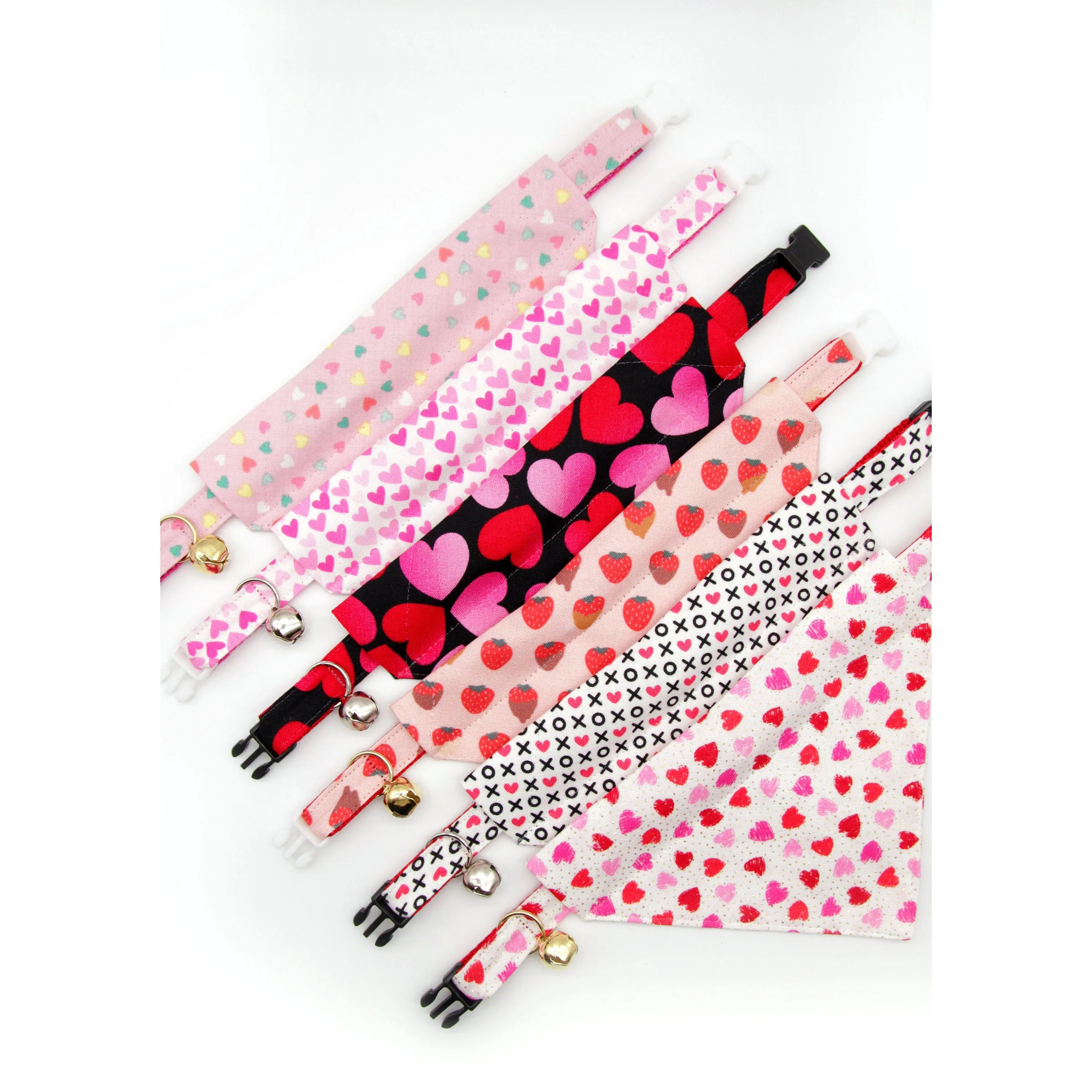 Bow Tie Cat Collar Set - "Darling" - Fuchsia Pink Heart Cat Collar w/ Matching Bowtie / Valentine's Day / Cat, Kitten, Small Dog Sizes