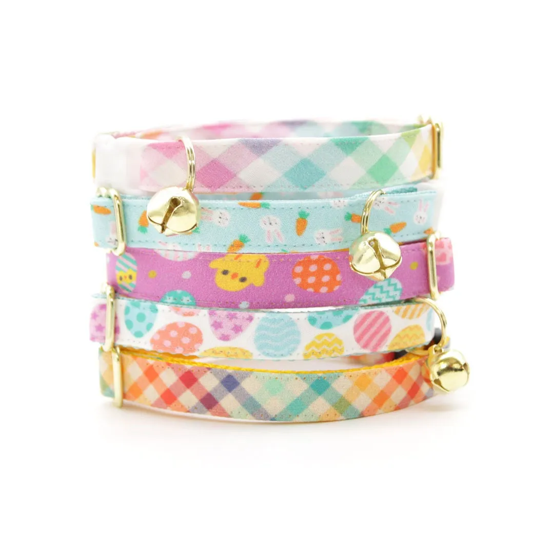 Bow Tie Cat Collar Set - "Golden Hour" - Rainbow Plaid Cat Collar w/ Matching Bowtie / Easter, Spring, Summer, Fall / Cat, Kitten, Small Dog Sizes
