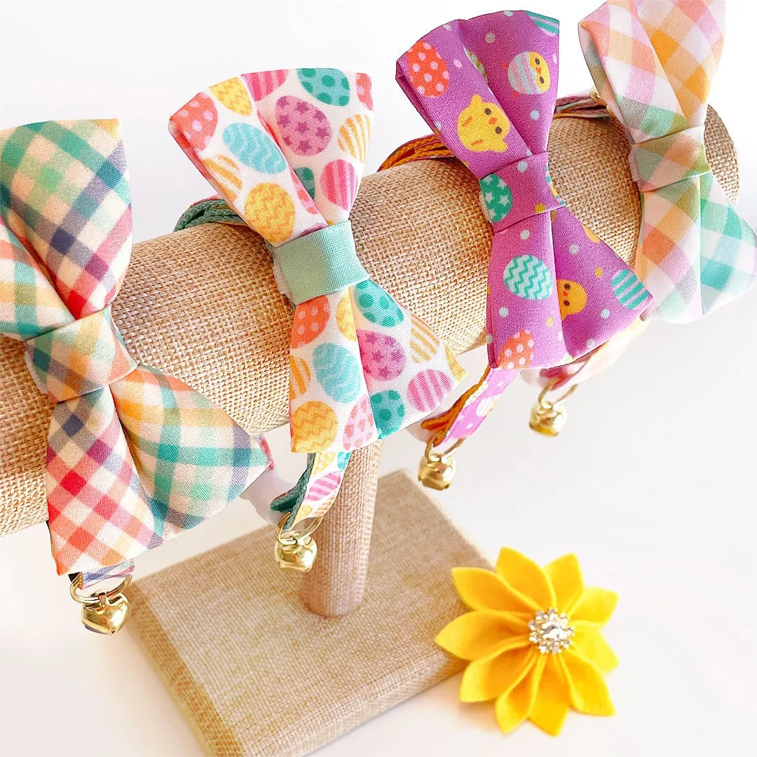 Bow Tie Cat Collar Set - "Golden Hour" - Rainbow Plaid Cat Collar w/ Matching Bowtie / Easter, Spring, Summer, Fall / Cat, Kitten, Small Dog Sizes