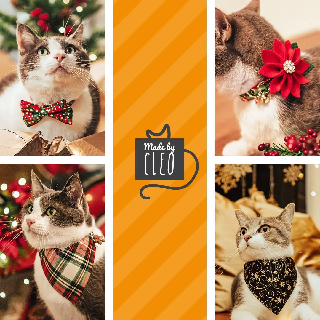 Bow Tie Cat Collar Set - "Joy" - Christmas Red Green & Gold Dot Cat Collar w/ Matching Bowtie / Holiday / Cat, Kitten, Small Dog Sizes