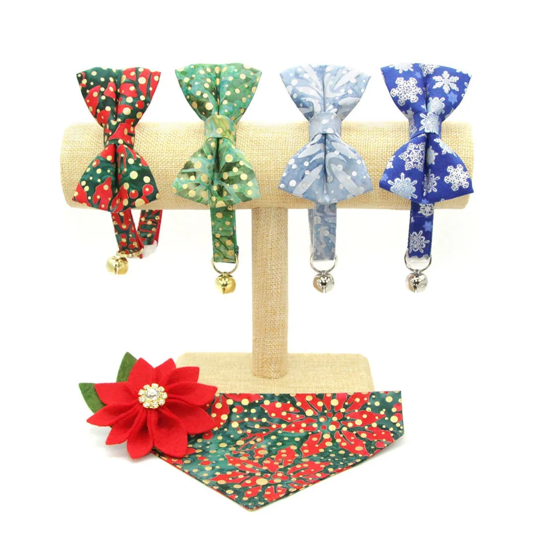 Bow Tie Cat Collar Set - "Joy" - Christmas Red Green & Gold Dot Cat Collar w/ Matching Bowtie / Holiday / Cat, Kitten, Small Dog Sizes