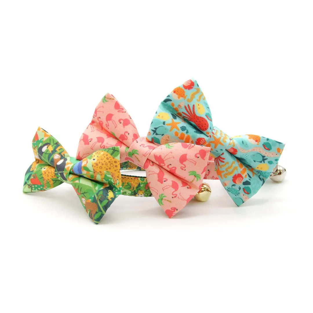 Bow Tie Cat Collar Set - "Jungle Vibes" - Tropical Rainforest Green Cat Collar w/ Matching Bowtie / Nature, Safari, Animals / Cat, Kitten, Small Dog Sizes