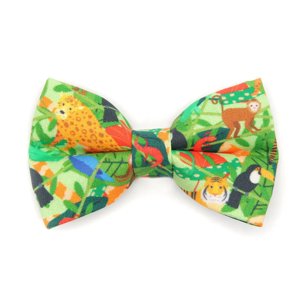 Bow Tie Cat Collar Set - "Jungle Vibes" - Tropical Rainforest Green Cat Collar w/ Matching Bowtie / Nature, Safari, Animals / Cat, Kitten, Small Dog Sizes