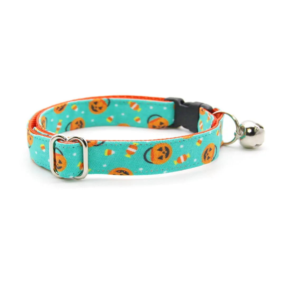 Bow Tie Cat Collar Set - "Party Pumpkins" - Trick-or-Treat Jackolantern Cat Collar w/ Matching Bowtie / Halloween / Cat, Kitten, Small Dog Sizes