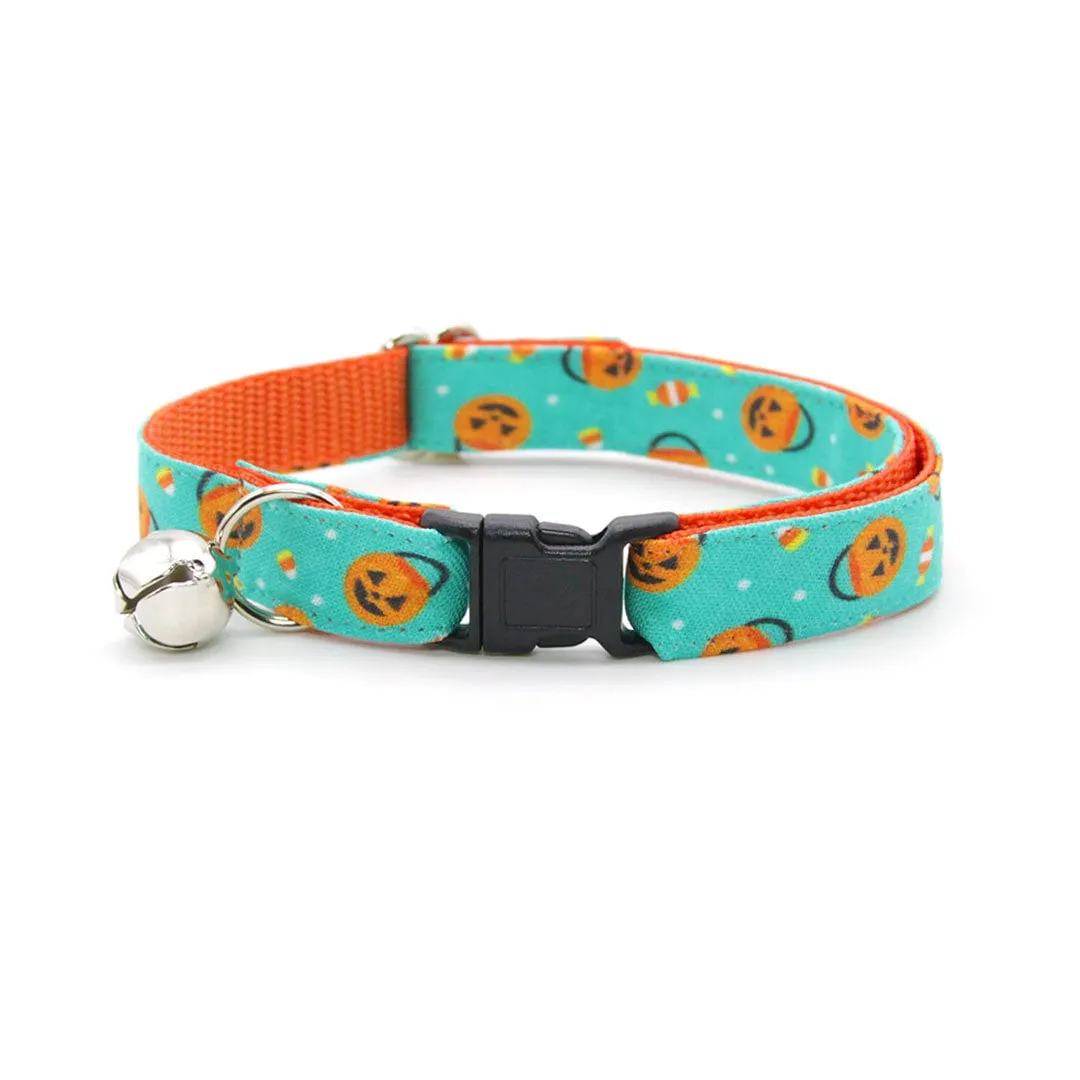 Bow Tie Cat Collar Set - "Party Pumpkins" - Trick-or-Treat Jackolantern Cat Collar w/ Matching Bowtie / Halloween / Cat, Kitten, Small Dog Sizes