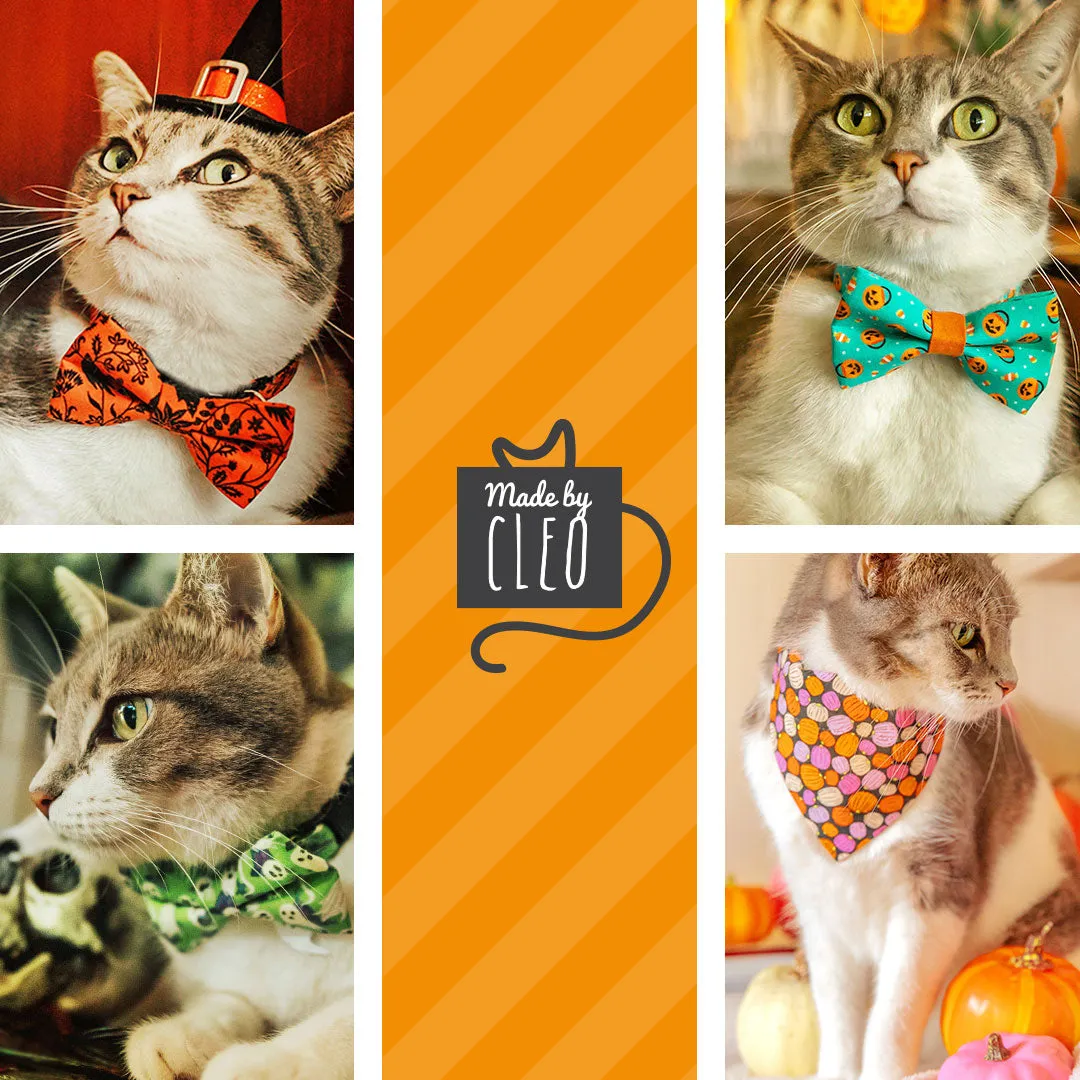 Bow Tie Cat Collar Set - "Party Pumpkins" - Trick-or-Treat Jackolantern Cat Collar w/ Matching Bowtie / Halloween / Cat, Kitten, Small Dog Sizes