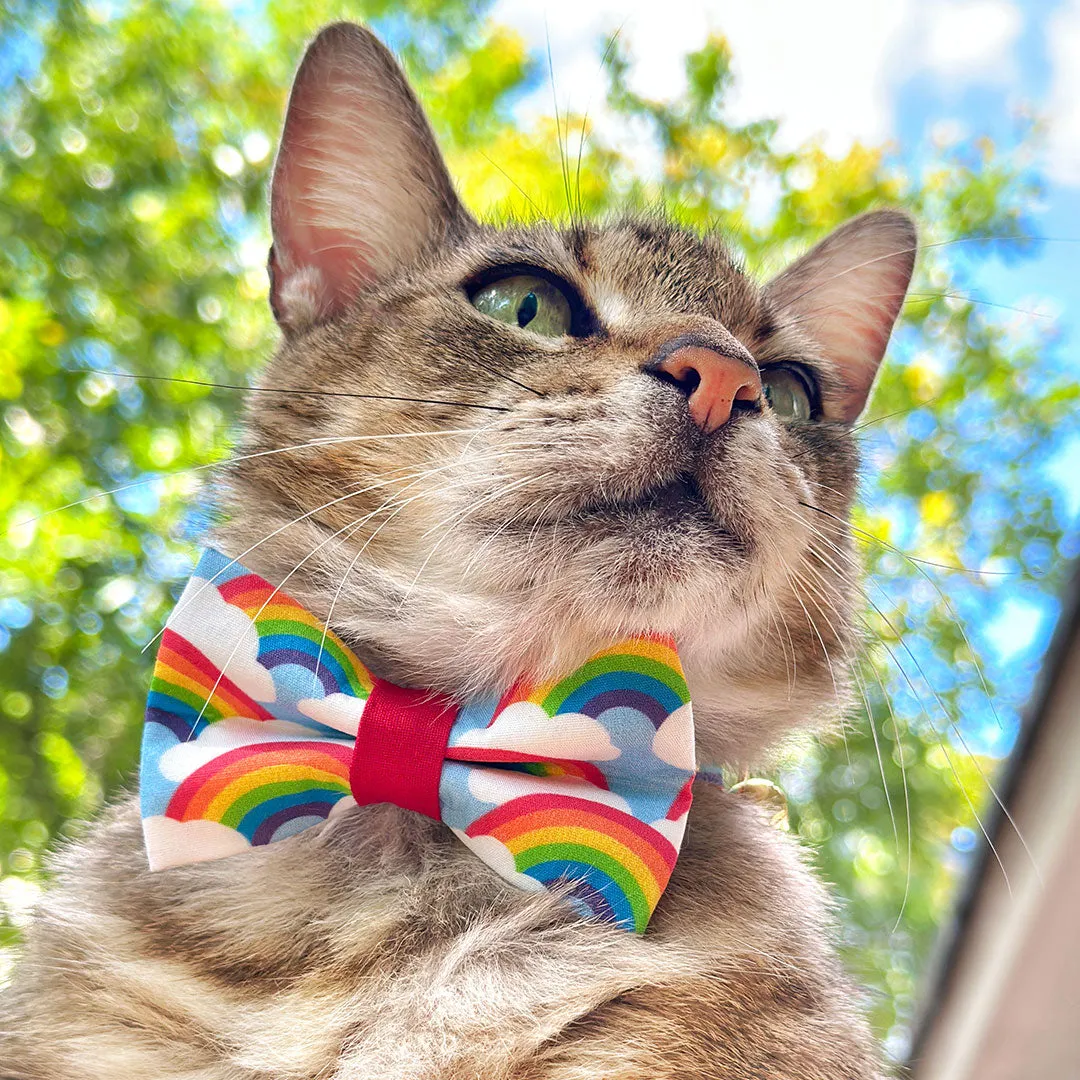 Bow Tie Cat Collar Set - "Retro Rainbow" - Rainbow Pet Collar   Coordinating "Rainbow Magic" Bowtie / Cat, Kitten, Small Dog Sizes