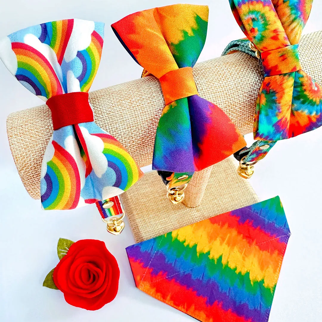 Bow Tie Cat Collar Set - "Retro Rainbow" - Rainbow Pet Collar   Coordinating "Rainbow Magic" Bowtie / Cat, Kitten, Small Dog Sizes