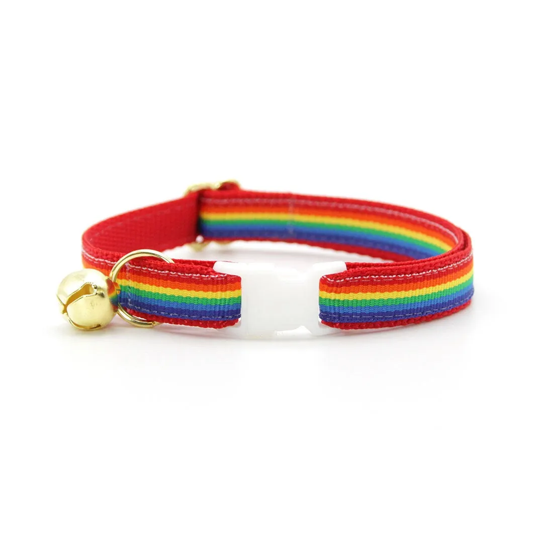 Bow Tie Cat Collar Set - "Retro Rainbow" - Rainbow Pet Collar   Coordinating "Rainbow Magic" Bowtie / Cat, Kitten, Small Dog Sizes