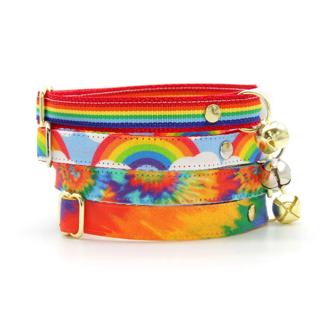 Bow Tie Cat Collar Set - "Retro Rainbow" - Rainbow Pet Collar   Coordinating "Rainbow Magic" Bowtie / Cat, Kitten, Small Dog Sizes