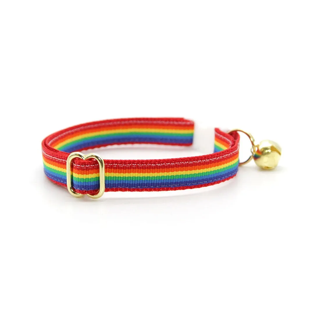 Bow Tie Cat Collar Set - "Retro Rainbow" - Rainbow Pet Collar   Coordinating "Rainbow Magic" Bowtie / Cat, Kitten, Small Dog Sizes
