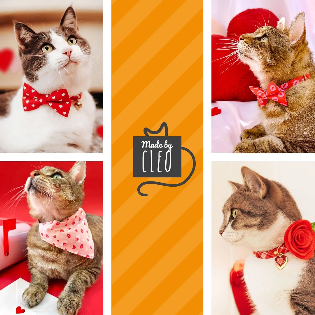 Bow Tie Cat Collar Set - "Roses" - Red Rose Cat Collar w/ Matching Bowtie / Valentine's Day, Floral, Wedding / Cat, Kitten, Small Dog Sizes