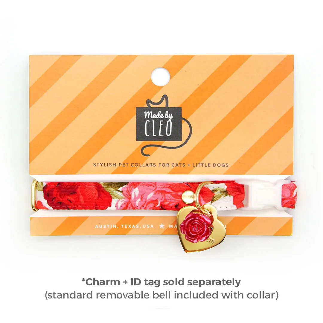 Bow Tie Cat Collar Set - "Roses" - Red Rose Cat Collar w/ Matching Bowtie / Valentine's Day, Floral, Wedding / Cat, Kitten, Small Dog Sizes