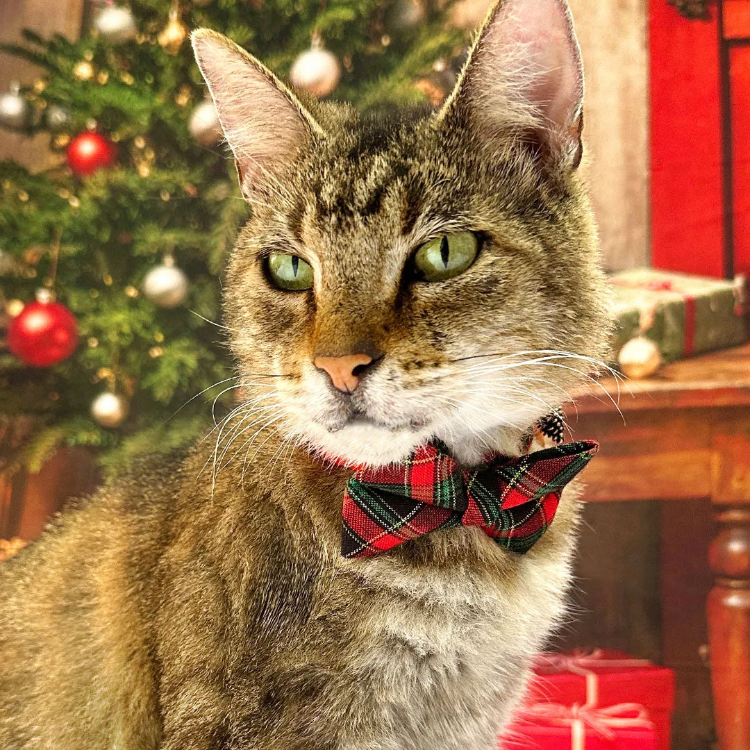 Bow Tie Cat Collar Set - "Telluride" - Rustic Christmas Holiday Plaid Cat Collar with Bow Tie / Cat, Kitten, Small Dog Sizes