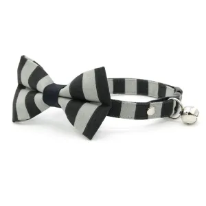 Bow Tie Cat Collar Set - "Unexpected Guest" - Black & Gray Striped Cat Collar w/ Matching Bowtie / Halloween, Beetlejuice / Cat, Kitten, Small Dog Sizes