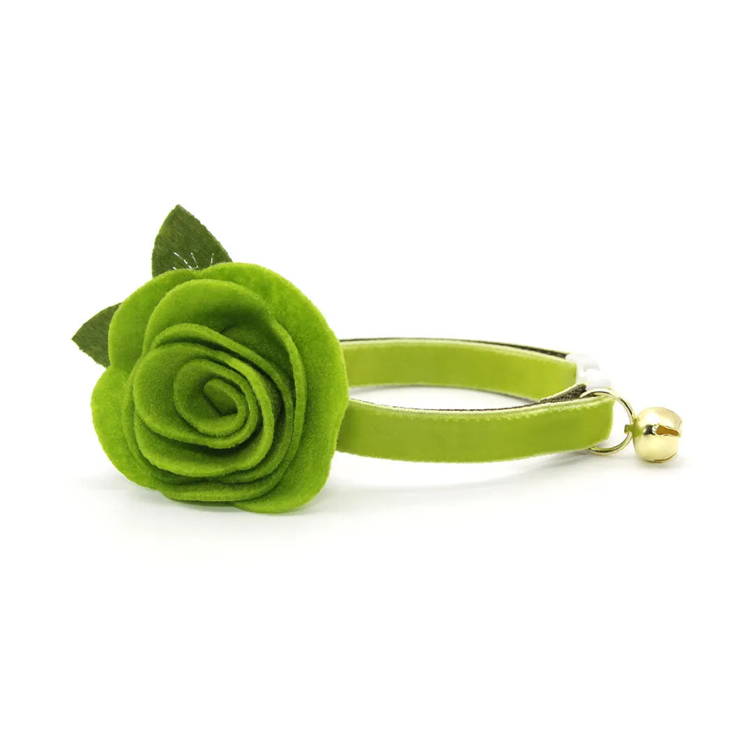 Bow Tie Cat Collar Set - "Velvet - Apple Green" - Light Green Velvet Cat Collar   Coordinating Velvet Bowtie / Cat, Kitten, Small Dog Sizes