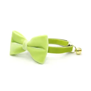 Bow Tie Cat Collar Set - "Velvet - Apple Green" - Light Green Velvet Cat Collar   Coordinating Velvet Bowtie / Cat, Kitten, Small Dog Sizes