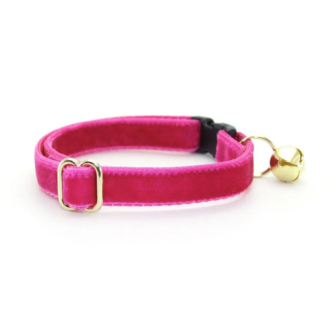 Bow Tie Cat Collar Set - "Velvet - Azalea" - Magenta Pink Velvet Cat Collar w/ Matching Bowtie (Removable) / Wedding