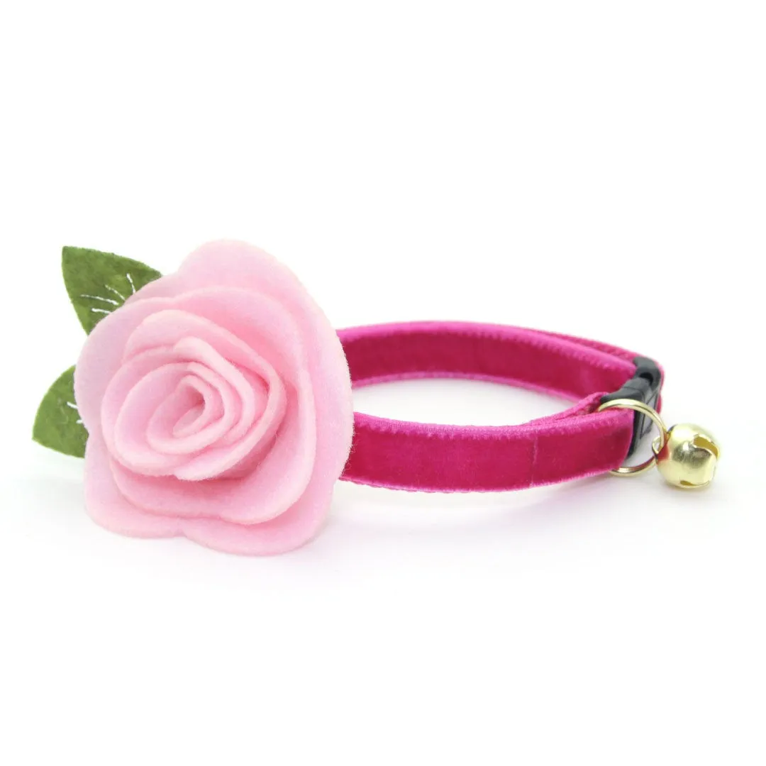 Bow Tie Cat Collar Set - "Velvet - Azalea" - Magenta Pink Velvet Cat Collar w/ Matching Bowtie (Removable) / Wedding