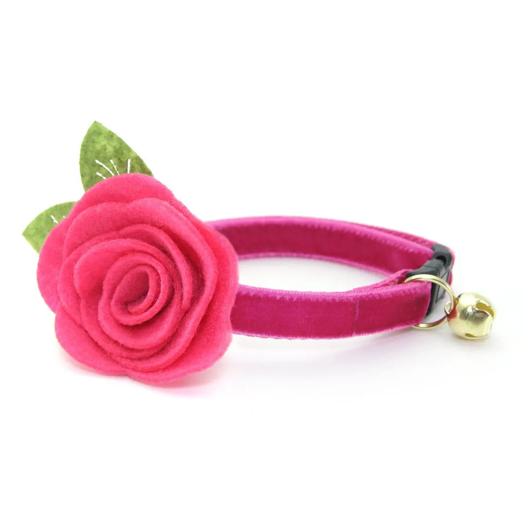 Bow Tie Cat Collar Set - "Velvet - Azalea" - Magenta Pink Velvet Cat Collar w/ Matching Bowtie (Removable) / Wedding
