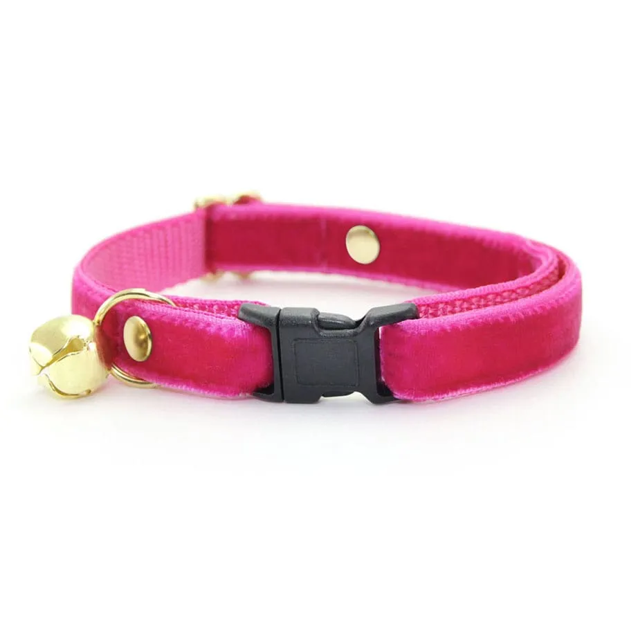 Bow Tie Cat Collar Set - "Velvet - Azalea" - Magenta Pink Velvet Cat Collar w/ Matching Bowtie (Removable) / Wedding