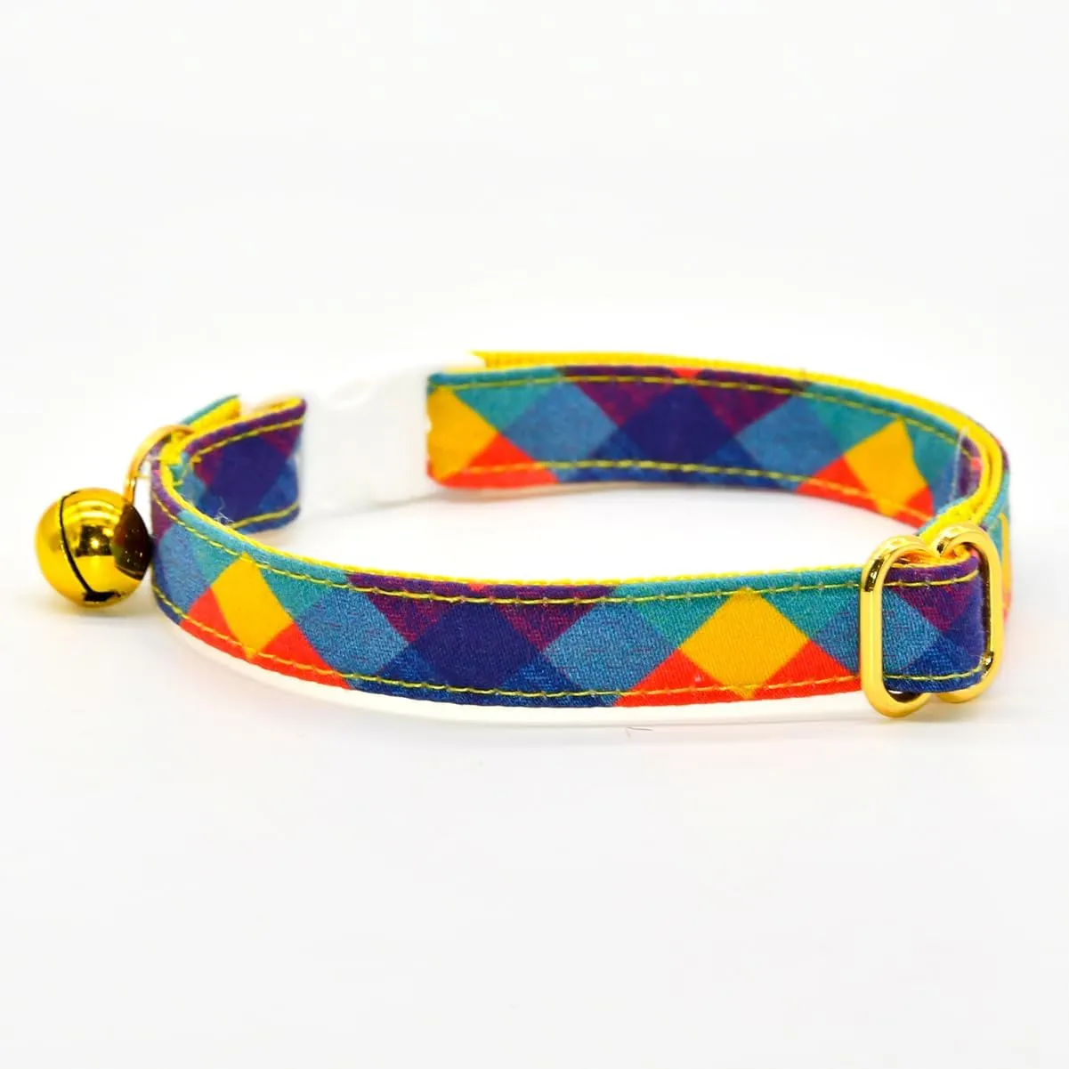 Bright Plaid Cat Bowtie with Collar, Breakaway Safety Kitten Collar, Cat Outfit Accessories, XXS (6" - 10")