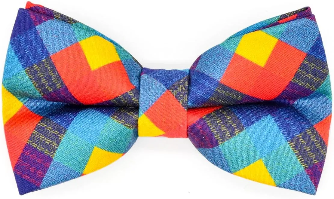 Bright Plaid Cat Bowtie with Collar, Breakaway Safety Kitten Collar, Cat Outfit Accessories, XXS (6" - 10")