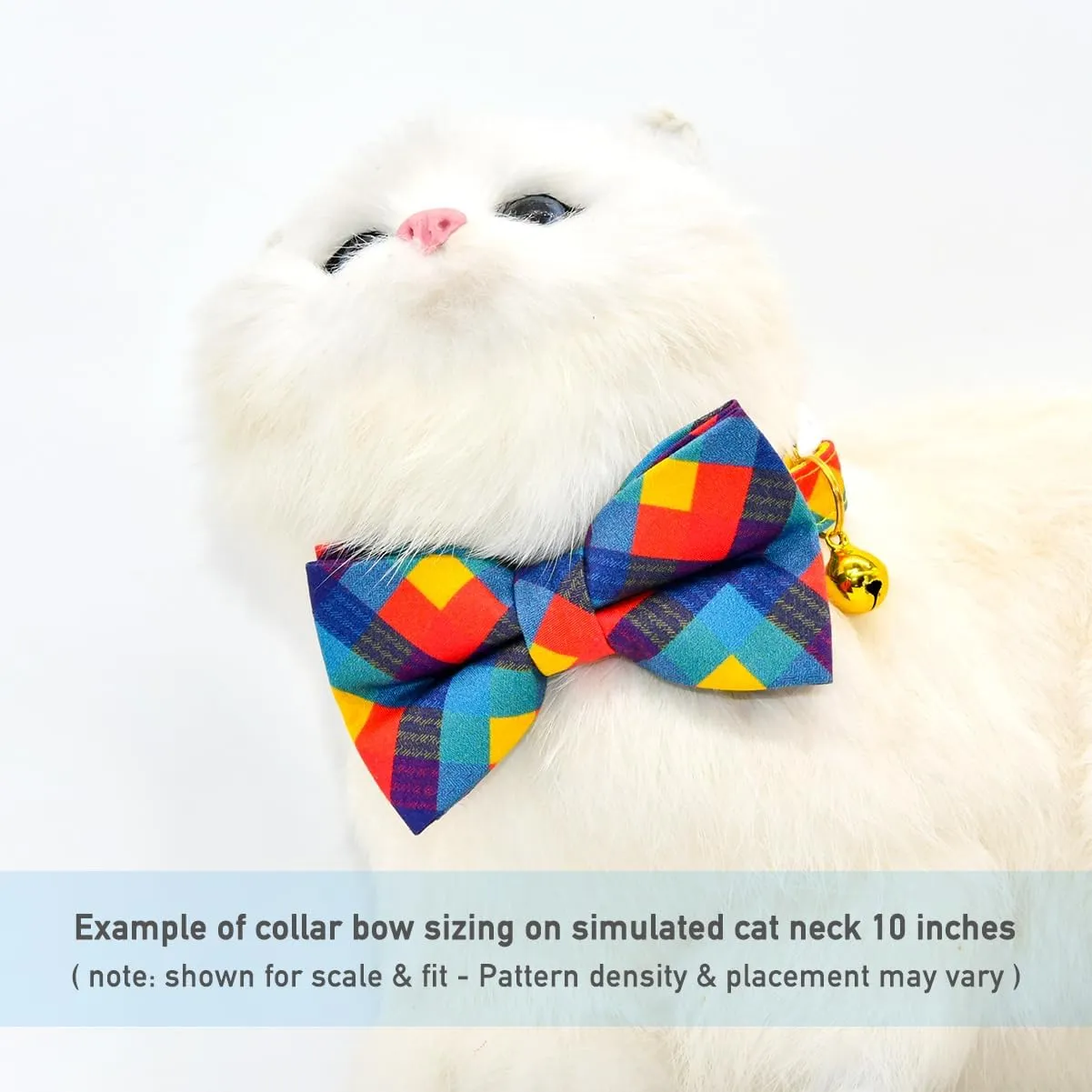 Bright Plaid Cat Bowtie with Collar, Breakaway Safety Kitten Collar, Cat Outfit Accessories, XXS (6" - 10")