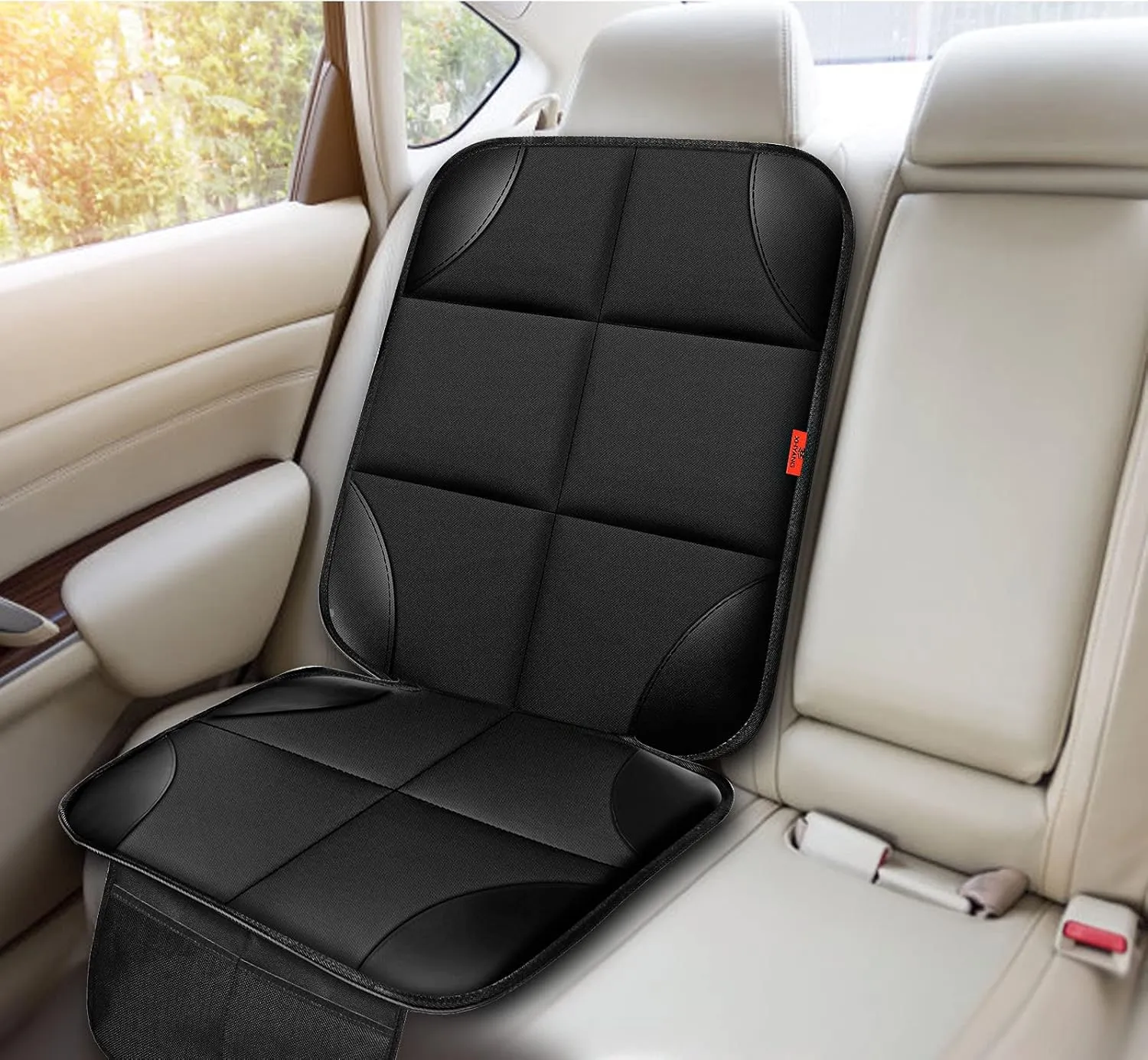 Car Seat Protector 1 Pack Car Seat Cushion Mat Thickest Padding,Waterproof 600D Fabric Car Seat Covers for Non-Slip Backing Mesh Pockets for Baby and Pet 1 Seat Protector Gray