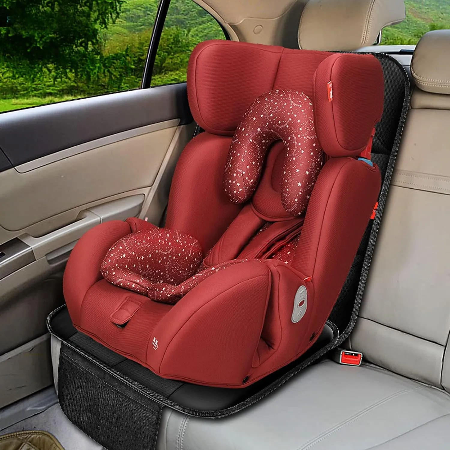 Car Seat Protector 1 Pack Car Seat Cushion Mat Thickest Padding,Waterproof 600D Fabric Car Seat Covers for Non-Slip Backing Mesh Pockets for Baby and Pet 1 Seat Protector Gray