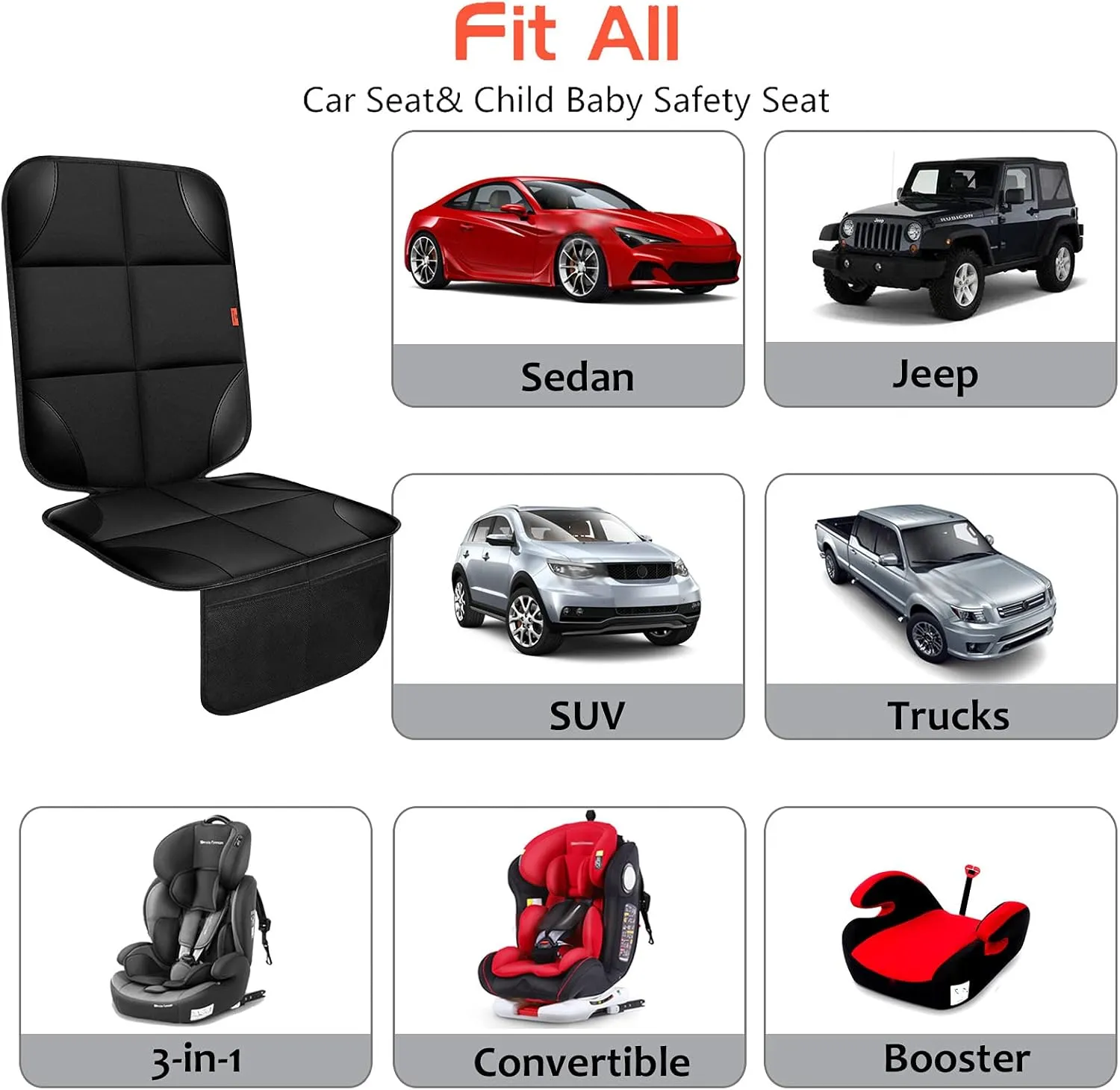 Car Seat Protector 1 Pack Car Seat Cushion Mat Thickest Padding,Waterproof 600D Fabric Car Seat Covers for Non-Slip Backing Mesh Pockets for Baby and Pet 1 Seat Protector Gray