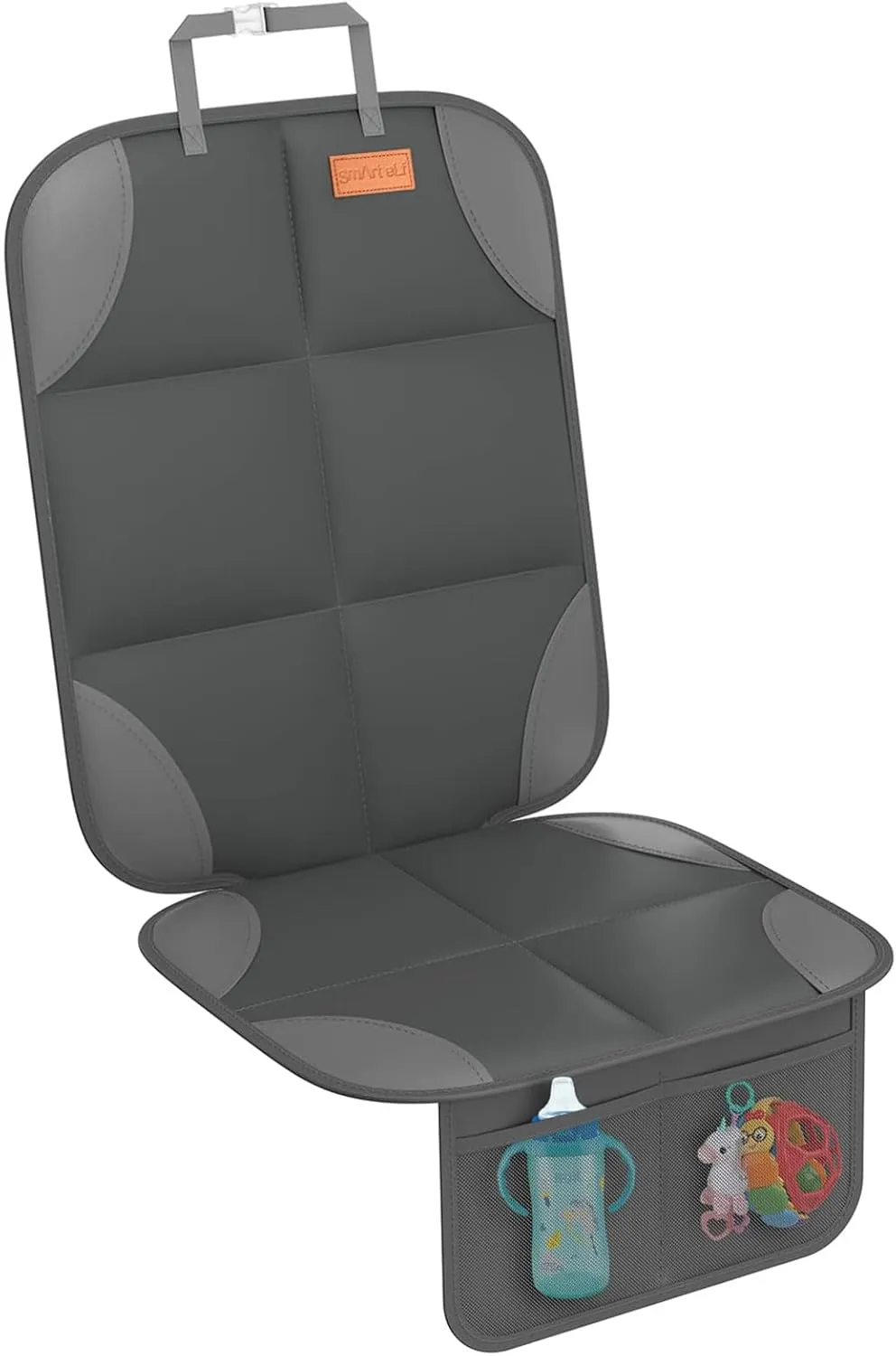 Car Seat Protector for Child Car Seat 1 Pack - Waterproof 600D Fabric Baby Seat Protectors for Non-Slip Backing Mesh Pockets for Baby and Pet, Easy Storage and CleanDark Gray
