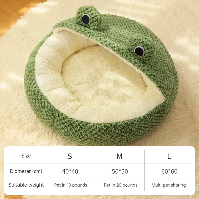 Cartoon Frog Pet Bed - Soft & Cozy Options for Cats & Dogs