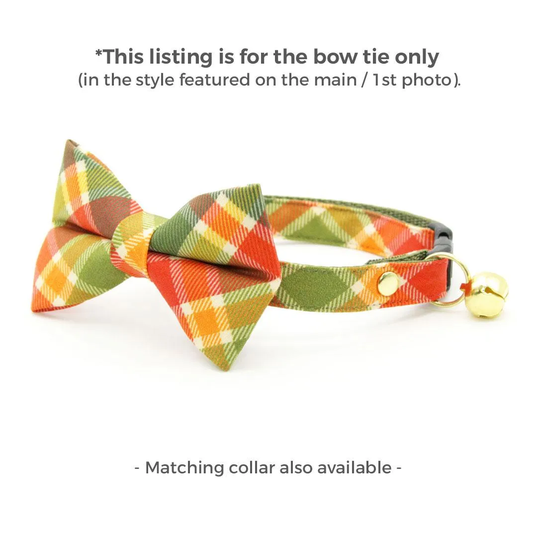Cat Bow Tie - "Apple Crisp" - Green Plaid Bow Tie for Cat / Fall, Autumn, Thanksgiving / Cat   Small Dog Bowtie