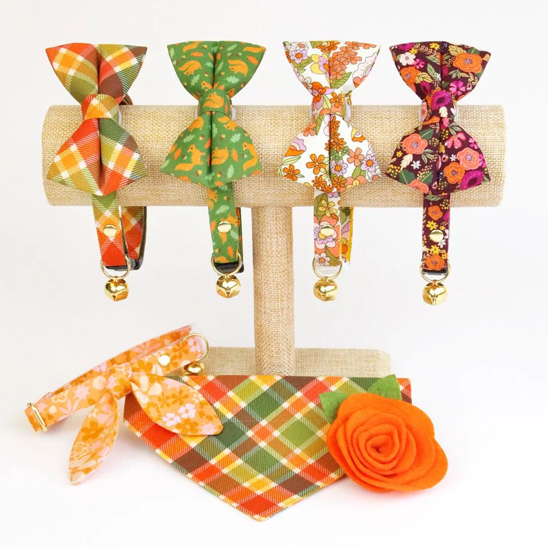Cat Bow Tie - "Apple Crisp" - Green Plaid Bow Tie for Cat / Fall, Autumn, Thanksgiving / Cat   Small Dog Bowtie