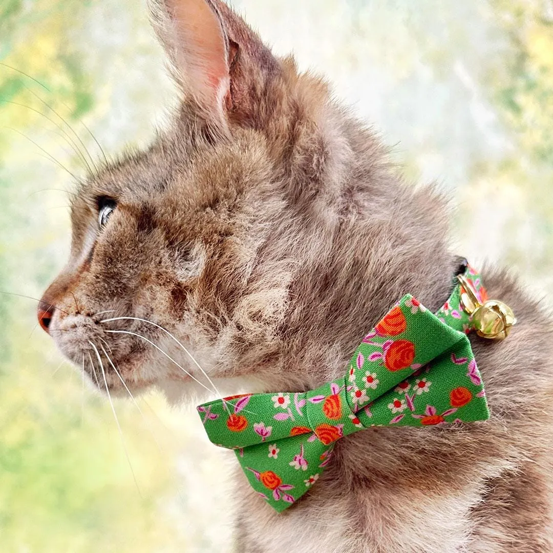 Cat Bow Tie - "Avonlea" - Garden Floral Green Bow Tie for Cat / Spring, St. Patrick's Day, Summer / Cat   Small Dog Bowtie