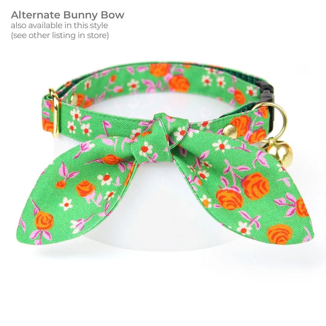 Cat Bow Tie - "Avonlea" - Garden Floral Green Bow Tie for Cat / Spring, St. Patrick's Day, Summer / Cat   Small Dog Bowtie